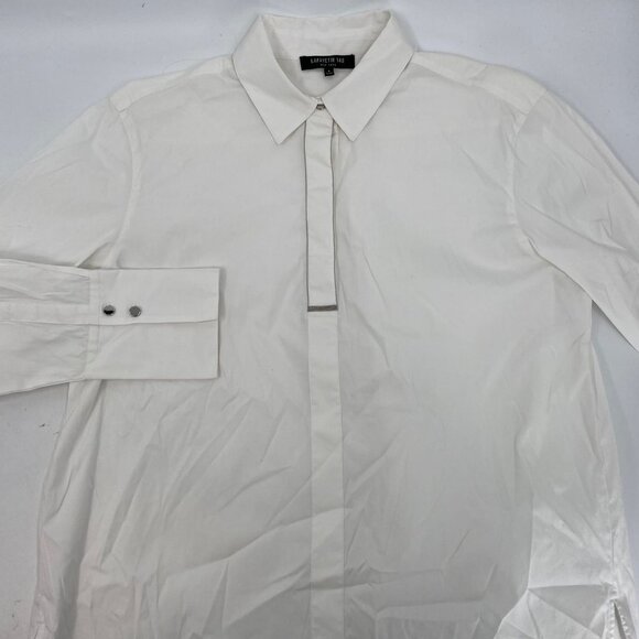 Lafayette 148 White Silver Classic Button-Up Blouse | Size S - Picture 6 of 8